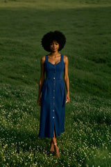 Washed Button Front Cami Denim Dress