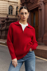 Polo Collar Knit Pullover Sweater