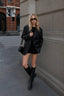 Lapel Pockets Leather Blazer