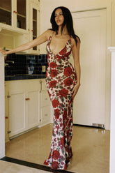 Floral Print Backless Maxi Dress