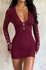 Sexy Deep V Long Sleeve Lace Dress