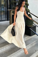 Slim Fit Patchwork A-Line Maxi Dress