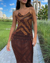 Printed Backless Strap Midi Dress