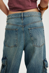 Vintage Washed Loose Wide Leg Cargo Jeans