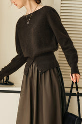 Slit Hem Boatneck Knit Top