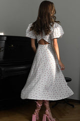 French Style Floral Puff Sleeve Work Dress