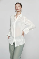 Raised Jacquard Flare Sleeve Blouse