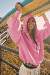 Trendy Athletic Zip Drawstring Long Sleeve Hoodie