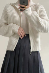 Ribbed High Neck Zip Sweater