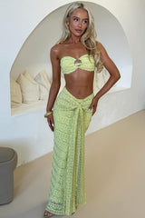 Bandeau Metallic Color Block Crop Stripe Two Piece Set