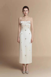 Beaded Bow Strapless Reception Dress