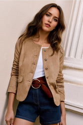 Cropped Bouclé Round Neck Coat