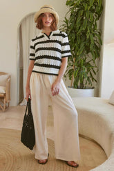 Striped Polo Short Sleeve Sweater