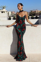 Floral Deep V Backless Maxi Dress