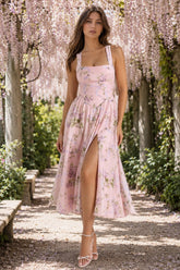 Printed Halter Slim Split Slip Dress