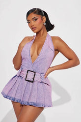 Washed Deep V-Neck Denim Dress