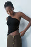 Metal Detail One-Shoulder Crop Top