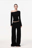 Asymmetric Neck Ribbed Crop Long Sleeved T-shirts