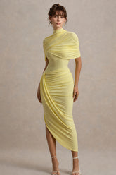 Solid Ruched Bodycon Cape Party Dress