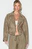Suede Look Asymmetric Zip Belted Cropped Coat