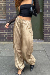Shiny Parachute Cargo Drawstring Loose Cool Pants