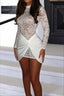 Sheer Lace Ruched Long Sleeve Mini Party Dress