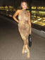 Leopard Slit Turtleneck Midi Dress