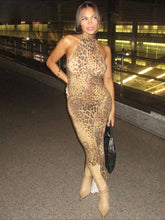 Leopard Slit Turtleneck Midi Dress