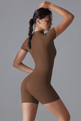 Zipper Short Sleeve Slim Yoga Workout Jumpsuit