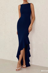Elegant Sexy Sleeveless Ruched Ruffled Formal Dress