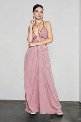 Deep V Striped Halter Vacation Dress