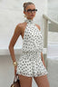 White Polka Dot Halter Backless A Line Mini Dress