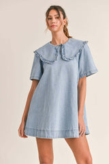 Ruffled Collar Denim Dress