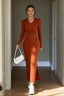 Solid Ribbed Knit Split Thigh Dress