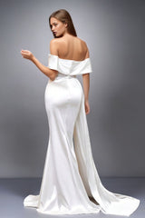 Solid Satin Off-Shoulder Strapless High Waist Formal Dress