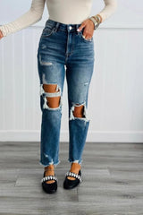 High Waist Washed Faded Distressed Skinny Jeans