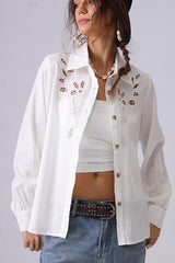Linen Crochet Embroidered Chic Design Fashion Blouse