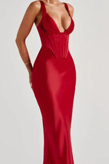 V-Neck Bone Detail Silk Dress
