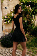 Retro Lace Bow Mini Dress