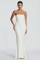 Draped Mesh Tube Irregular Ruche Maxi Slim Bodycon Dress