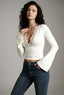 Lace Trim Paneled Slim V neck Long Sleeve Crop Top