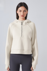 Fleece Lined Half Zip Loose Athletic Yoga Hoodie