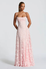 Jacquard Cami Backless Maxi Lace Dress