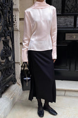 Stand Collar Neck Tie Slim Fit Workwear Long Sleeve Blouse