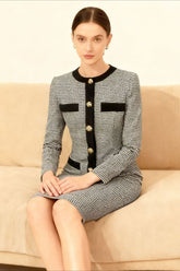 Slim Fit Tweed Knit Cardigan Skirt Tweed Suit Set