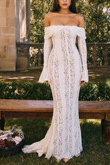Off Shoulder Lace High Waist Prom Dress