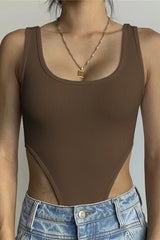 Sexy Slim U Neck High Slit Tank Bodysuit