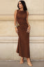 Sleeveless High Neck Ruched Metal Accent Party Dress