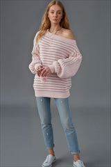 Textured One Shoulder Knit Sweater