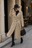 Wool Lapel Long Belted Double Overcoat